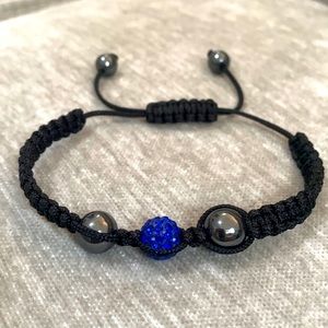 Royal Blue Ball Bead w/ Hematite Shamballa Bracelet, Adjustable Woven